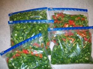 green peppers end result -bagged and ready to freeze