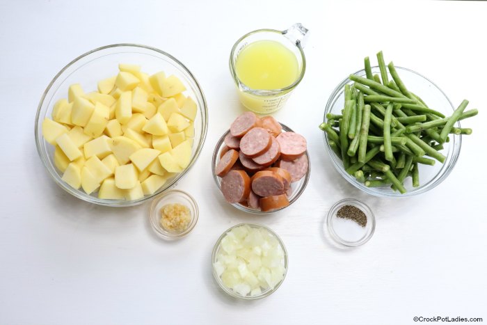 Ingredients For Crock-Pot Potatoes, Sausage And Green Beans