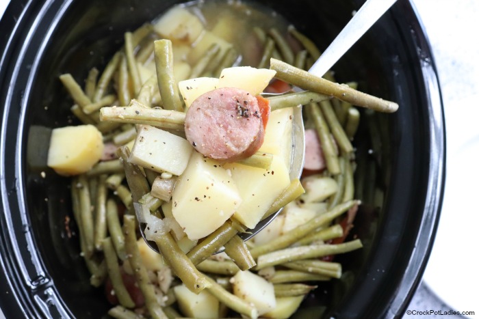 Finished Crock-Pot Potatoes, Sausage And Green Beans
